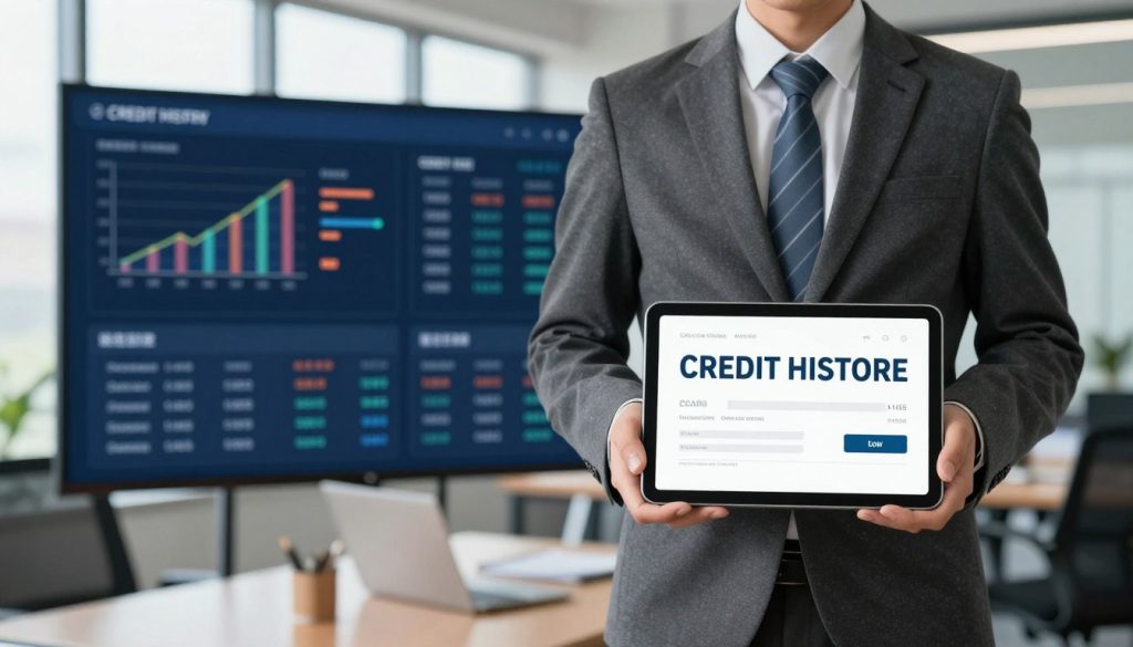 A visually striking image depicting the impact of credit history on loan approval, illustrating a person dressed in professional business attire standing confidently in the foreground, holding a tablet displaying credit score metrics. In the middle ground, a digital dashboard showcases graphs and visual data related to credit history, approval rates, and loan terms, symbolizing the relationship between credit history and financial opportunities. In the background, a modern office environment with large windows, natural light streaming in, and a serene atmosphere that conveys a sense of professionalism and optimism. The composition should feel informative yet approachable, capturing the essence of financial literacy and the importance of credit history. A visually striking image depicting the impact of credit history on loan approval, illustrating a person dressed in professional business attire standing confidently in the foreground, holding a tablet displaying credit score metrics. In the middle ground, a digital dashboard showcases graphs and visual data related to credit history, approval rates, and loan terms, symbolizing the relationship between credit history and financial opportunities. In the background, a modern office environment with large windows, natural light streaming in, and a serene atmosphere that conveys a sense of professionalism and optimism. The composition should feel informative yet approachable, capturing the essence of financial literacy and the importance of credit history.